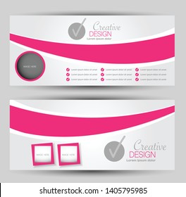 Horizontal banner or web header template set. Vector illustration promotion design background. Pink color.