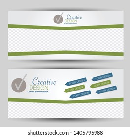 Horizontal banner or web header template set. Vector illustration promotion design background. Blue and green color.