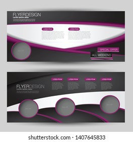 Horizontal banner or web header template set. Vector illustration promotion design background. Black and purple color.