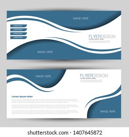Horizontal banner or web header template set. Vector illustration promotion design background. Blue color.
