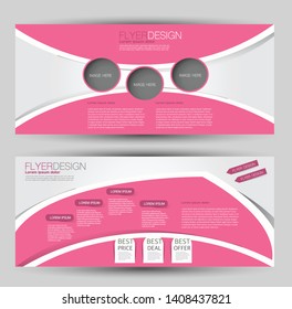 Horizontal banner or web header template set. Vector illustration promotion design background. Pink color.