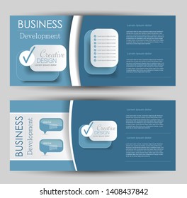 Horizontal banner or web header template set. Vector illustration promotion design background. Blue color.