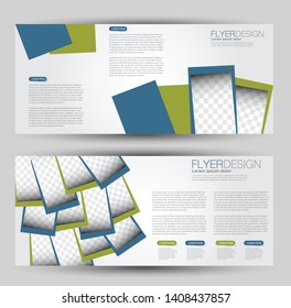 Horizontal banner or web header template set. Vector illustration promotion design background. Blue and green color.