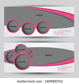 Horizontal banner or web header template set. Vector illustration promotion design background. Pink color.