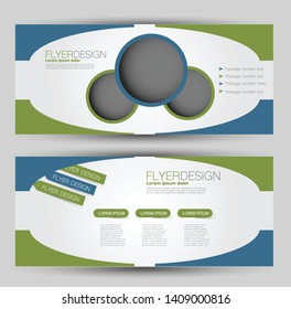Horizontal banner or web header template set. Vector illustration promotion design background. Blue and green color.