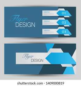 Horizontal banner or web header template set. Vector illustration promotion design background. Blue color.