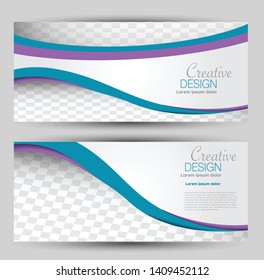 Horizontal banner or web header template set. Vector illustration promotion design background. Blue and purple color.