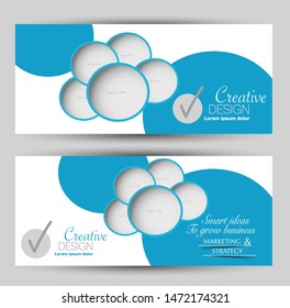 Horizontal banner or web header template set. Vector illustration promotion design background. Blue color.