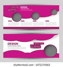 Horizontal banner or web header template set. Vector illustration promotion design background. Purple color.