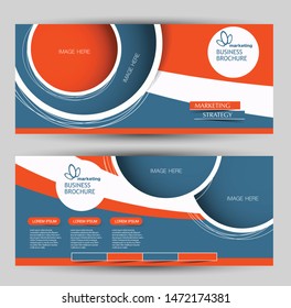 Horizontal banner or web header template set. Vector illustration promotion design background. Blue and orange color.