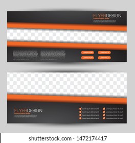 Horizontal banner or web header template set. Vector illustration promotion design background. Black and orange color.