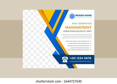 Horizontal banner or web header template. abstract geometric layout for flyer design with space for photo. Vector illustration promotion design background. Blue and orange color.