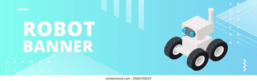 Horizontal banner with a white robot. Vector illustration