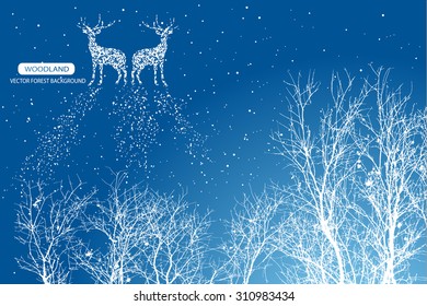 Horizontal banner of wild deer in forest