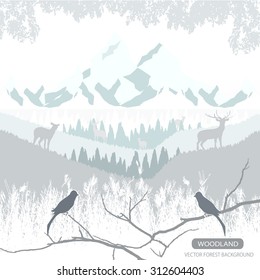 Horizontal banner of wild deer in forest