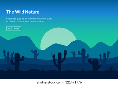 Horizontal banner with wild nature isolated vector illustration
