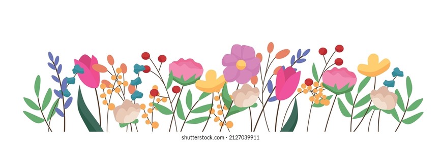 Horizontal Banner Wildflowers Spring Botanical Vector Stock Vector ...