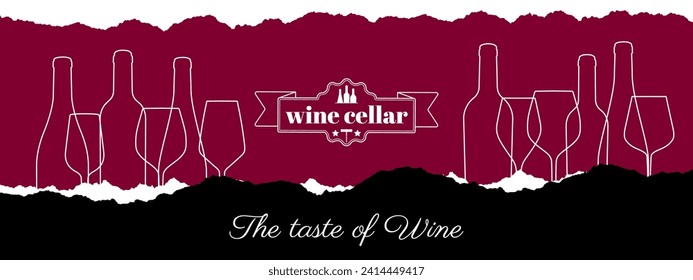 horizontal banner for wine designs. Web header. Torn paper frame. Vector