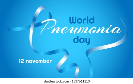 Horizontal banner for World Pneumonia day. Ribbon in blue gradient and blue - white gradient.  Image format with a horizontal two color gradient on the background.