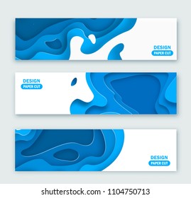 Horizontal banners with 3D abstract background, blue paper cut shapes. Vector design layout for business presentations, flyers, posters and invitations. Carving art eps 10