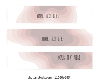 Horizontal banners with 3D abstract background, pinc paper cut shapes