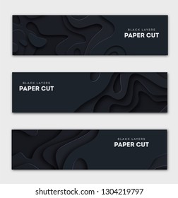 Horizontal banners with 3D abstract background, white paper cut shapes. Vector design layout for business presentations, flyers, posters and invitations. Carving art. eps 10