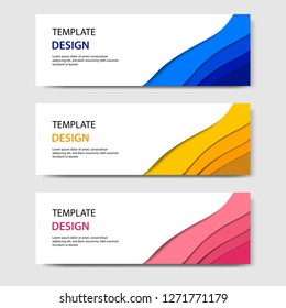 	
Horizontal banners with 3D abstract paper cut style. Vector design layout for business presentations, flyers, posters and invitations. Colorful carving art, blue, yellow, pink in white background
