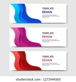Horizontal banners with 3D abstract paper cut style. Vector design layout for web, banner, header, print flyers. Colorful carving art, blue, purple, red in white background