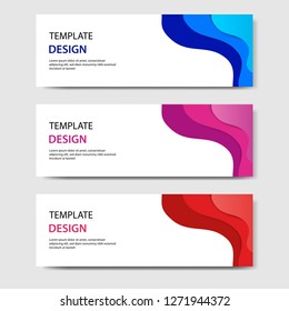 Horizontal banners with 3D abstract paper cut style. Vector design layout for web, banner, header, print flyers. Colorful carving art, blue, purple, red in white background