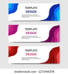 Horizontal banners with 3D abstract paper cut style. Vector design layout for web, banner, header, print flyers. Colorful carving art, blue, purple, red in white background