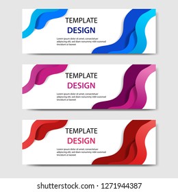 Horizontal banners with 3D abstract paper cut style. Vector design layout for web, banner, header, print flyers. Colorful carving art, blue, purple, red in white background