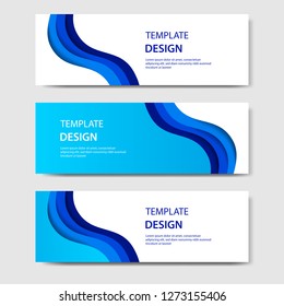 Horizontal banners with 3D abstract paper cut style. Vector design layout for web, banner, header, print flyers. Carving art in gradient blue color.