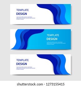 Horizontal banners with 3D abstract paper cut style. Vector design layout for web, banner, header, print flyers. Carving art in gradient blue color.