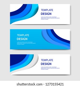 Horizontal banners with 3D abstract paper cut style. Vector design layout for web, banner, header, print flyers. Carving art in gradient blue color.