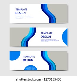 Horizontal banners with 3D abstract paper cut style. Vector design layout for web, banner, header, print flyers. Carving art in gradient blue color.