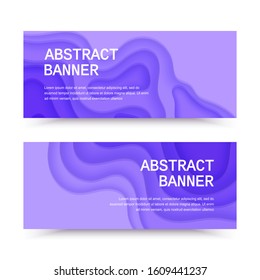 Horizontal banners with 3D abstract purple background with paper cut shapes. Layout for business presentations, flyers, posters and invitations. Colorful carving art, Vector Eps 10 design