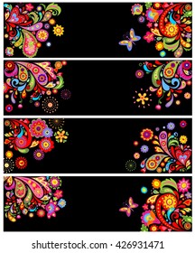 Banderas horizontales con patrón floral abstracto