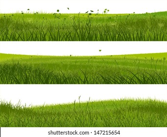 Horizontal banners of abstract meadow grass in green tone.