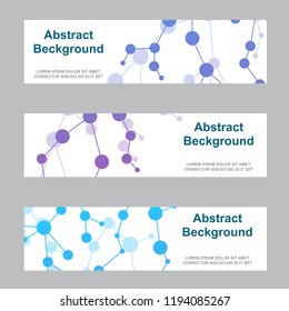 Horizontal banners with abstract molecules design. Vector illustration. Atoms. Medical background for banner or flyer.