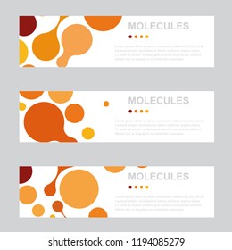 Horizontal banners with abstract molecules design. Vector illustration. Atoms. Medical background for banner or flyer.