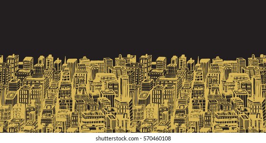 Horizontal banners of big city with skyscrapers. Hand drawn Vintage illustration with New York city NYC, cityscape with panoramic view of architecture, skyscrapers, megapolis, buildings, downtown.
