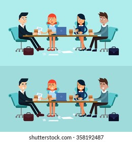 Horizontal Banners Business Meeting, Teamwork, Development. Vector illustration in flat style