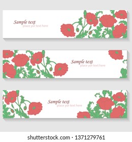Horizontal banners with colorful poppies. Place for your text. Vector illustration. 
