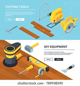 Horizontal banners with electrical tools for construction. Instrument electric and repair industry, vector illustration