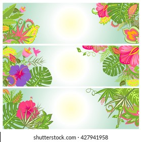 Banderas horizontales con flores exóticas