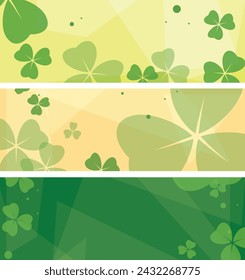 Horizontale Banner mit grünen Kleeblättern. Vorlage für den St. Patrick Tag. Vektor