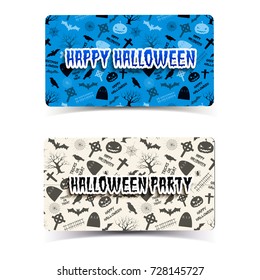 Horizontal banners with halloween elements including animals lanterns from pumpkin tombstones and trees isolated vector illustration