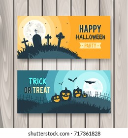 Horizontal banners for Halloween. Happy Halloween banners. Vector illustration