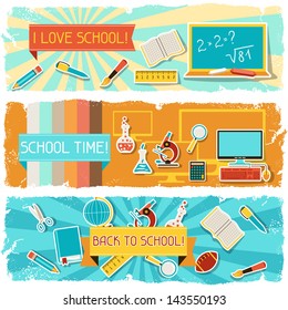 Horizontal banners with an illustration of school objects.