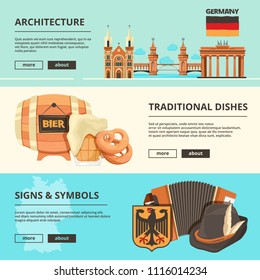 Horizontal banners with pictures of germany landmarks. Vector architecture and, travel, sightseeing poster illustration